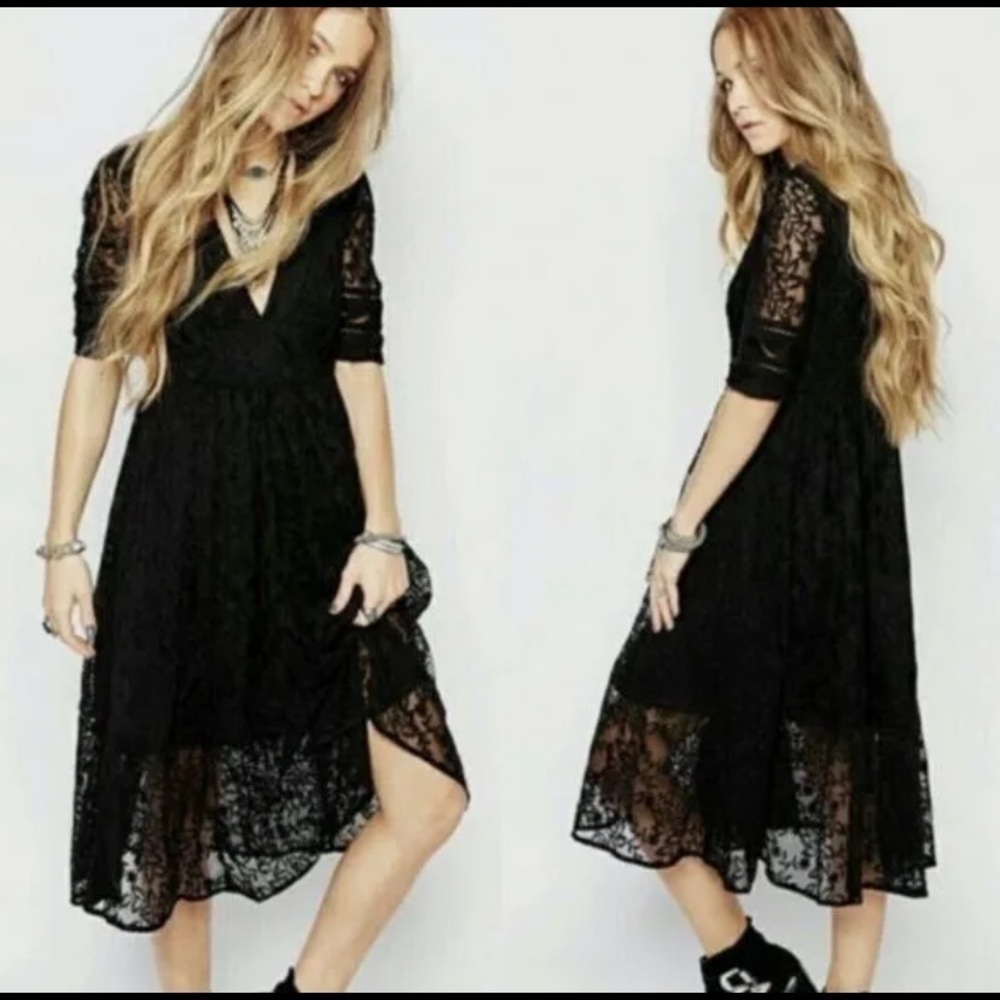 Free People Laurel Lace Dress, Blk, NWT 4